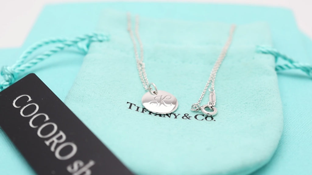  Tiffany & Co. Letter K Notes Initial Disc Necklace Sterling Silver 925