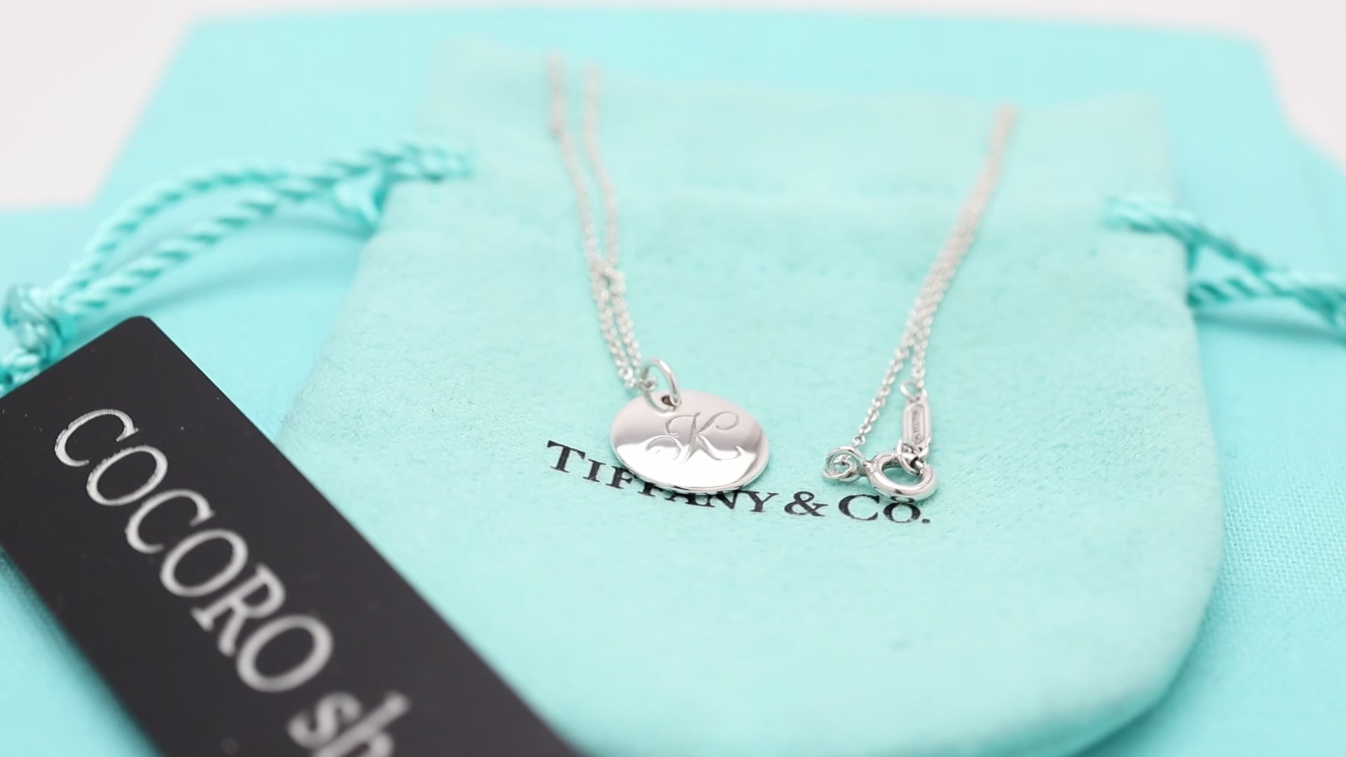  Tiffany & Co. Letter K Notes Initial Disc Necklace Sterling Silver 925