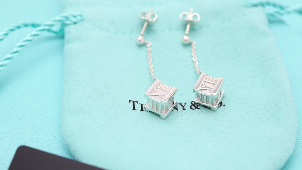 Tiffany & Co. Atlas Cube Drop Dangle Stud Earrings Sterling Silver 925