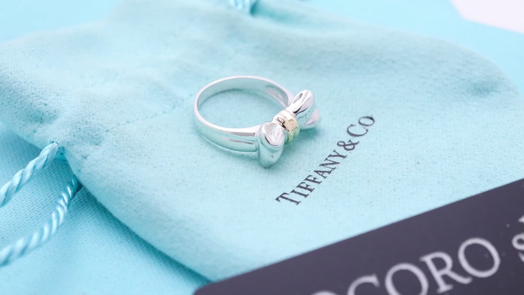 TIFFANY&Co. リボン コンビ リング 11号 AG925 AU750