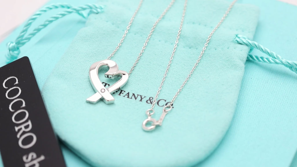 Tiffany & Co. Loving Heart Diamond Pendant Necklace Sterling Silver 925