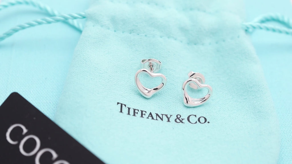 Tiffany & Co. Elsa Peretti Open Heart Stud Earrings Sterling Silver 925
