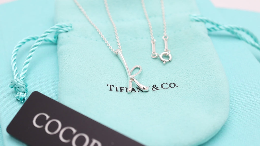 Tiffany & Co. Initial Letter "K" Pendant Necklace Sterling Silver 925