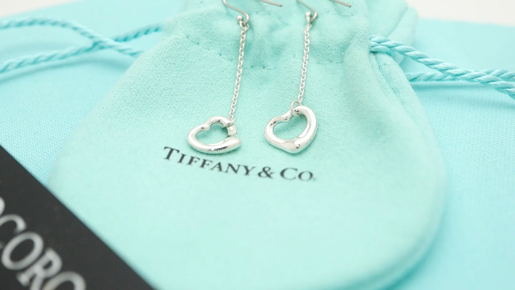 Tiffany & Co Elsa Peretti Open Heart Drop Dangle Earrings Sterling Silver 925