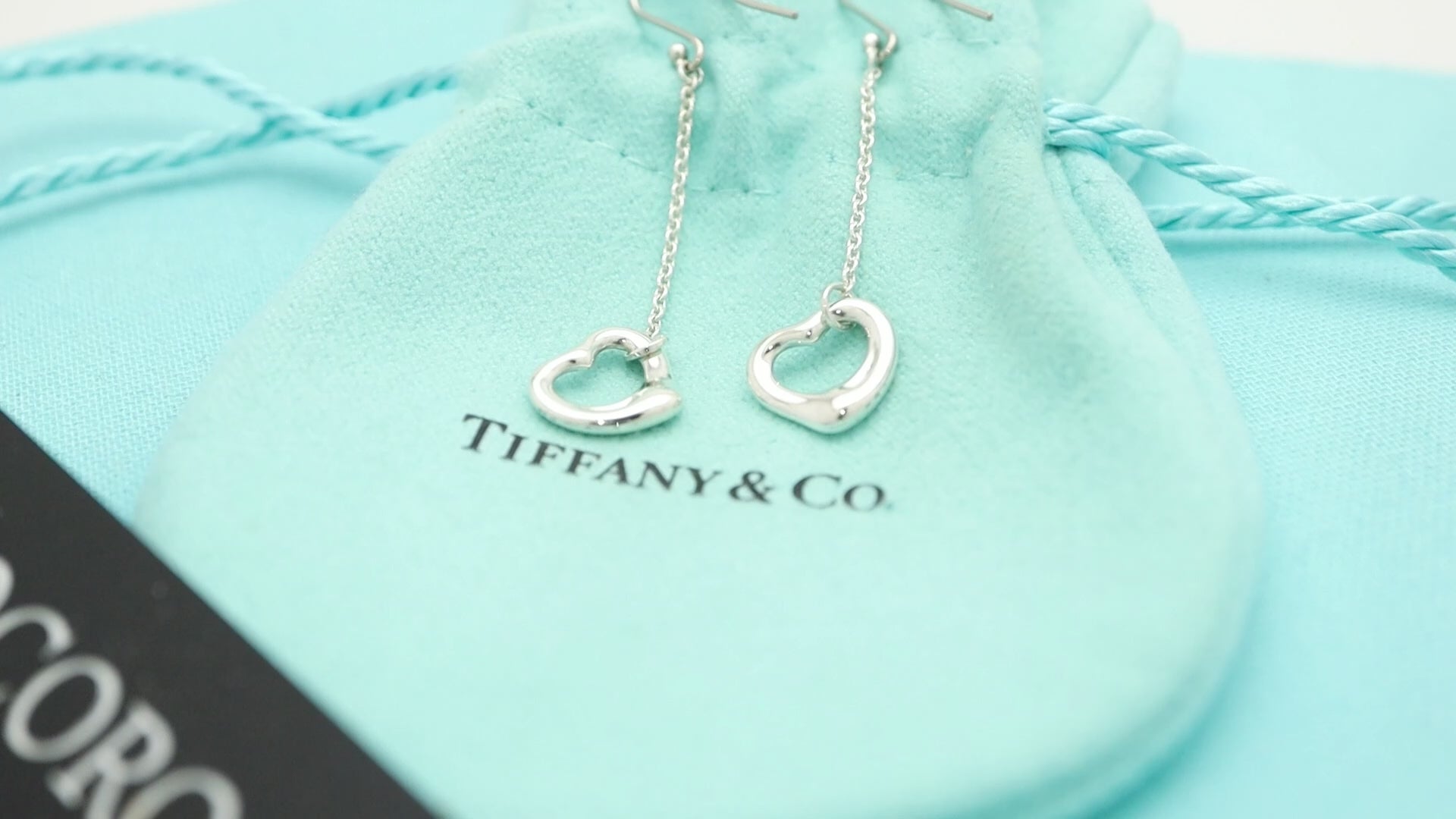 Tiffany & Co Elsa Peretti Open Heart Drop Dangle Earrings Sterling Silver 925
