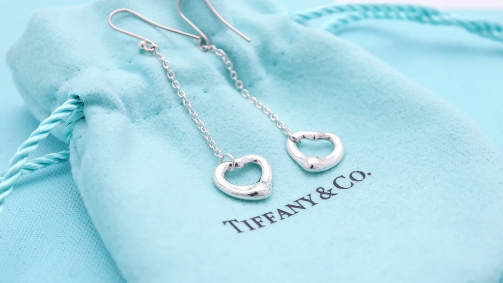 Tiffany & Co Elsa Peretti Open Heart Drop Dangle Earrings Sterling Silver 925