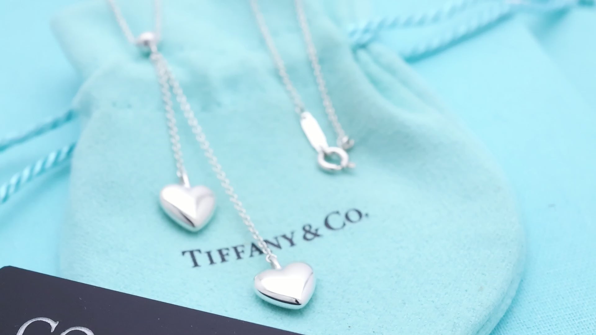 Tiffany & Co. Puff Double Heart Dangle Pendant Necklace Sterling Silver 925