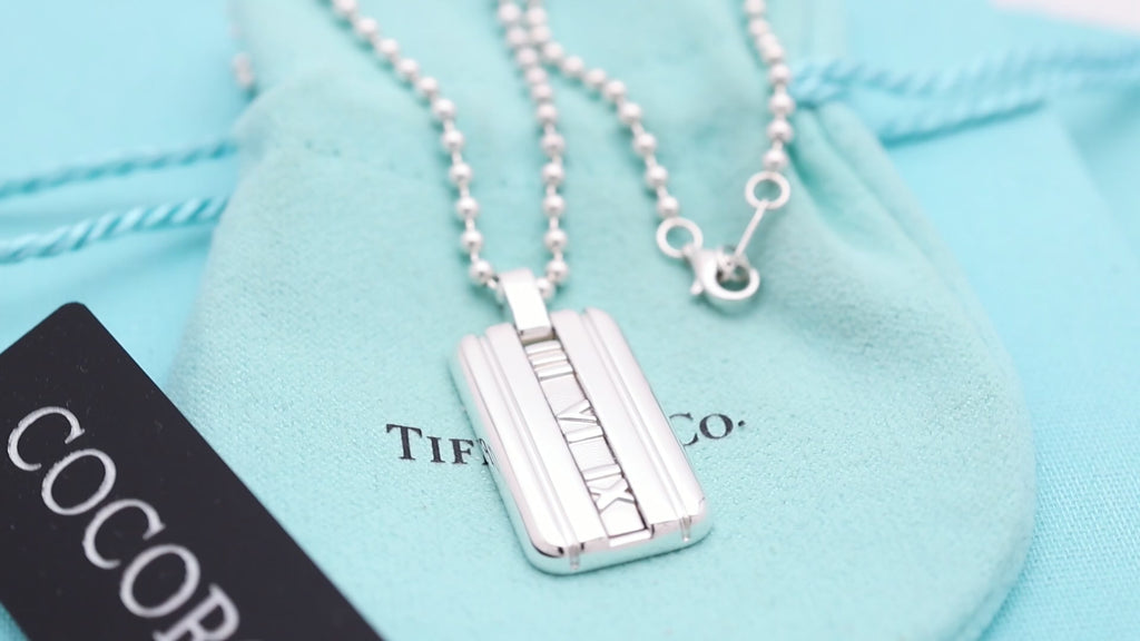 Tiffany & Co. Atlas Dog Tag Plate Ball Chain Necklace Sterling Silver 925