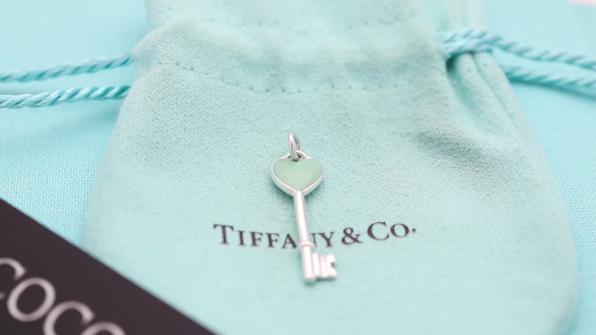 Tiffany & Co. Blue Enamel Heart Key Pendant Charm Sterling Silver 925　