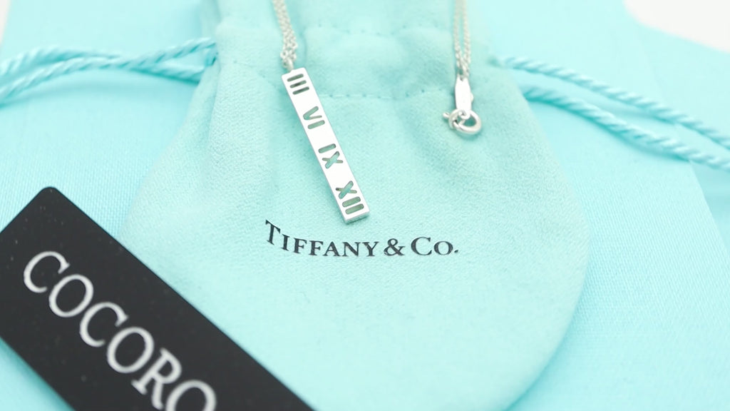 Tiffany & Co. Atlas Bar Roman Numeral Necklace Pendant Sterling Silver 925