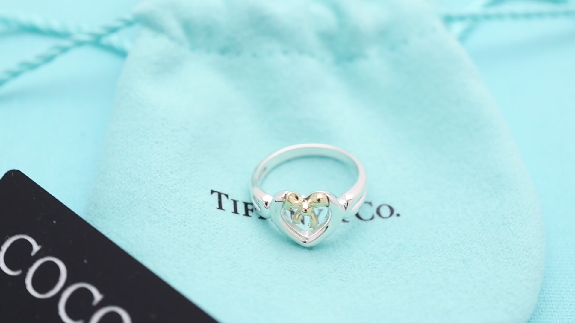 TIFFANY&Co. ハート リボン コンビ イエローゴールド リング 7 号 AG925 AU750