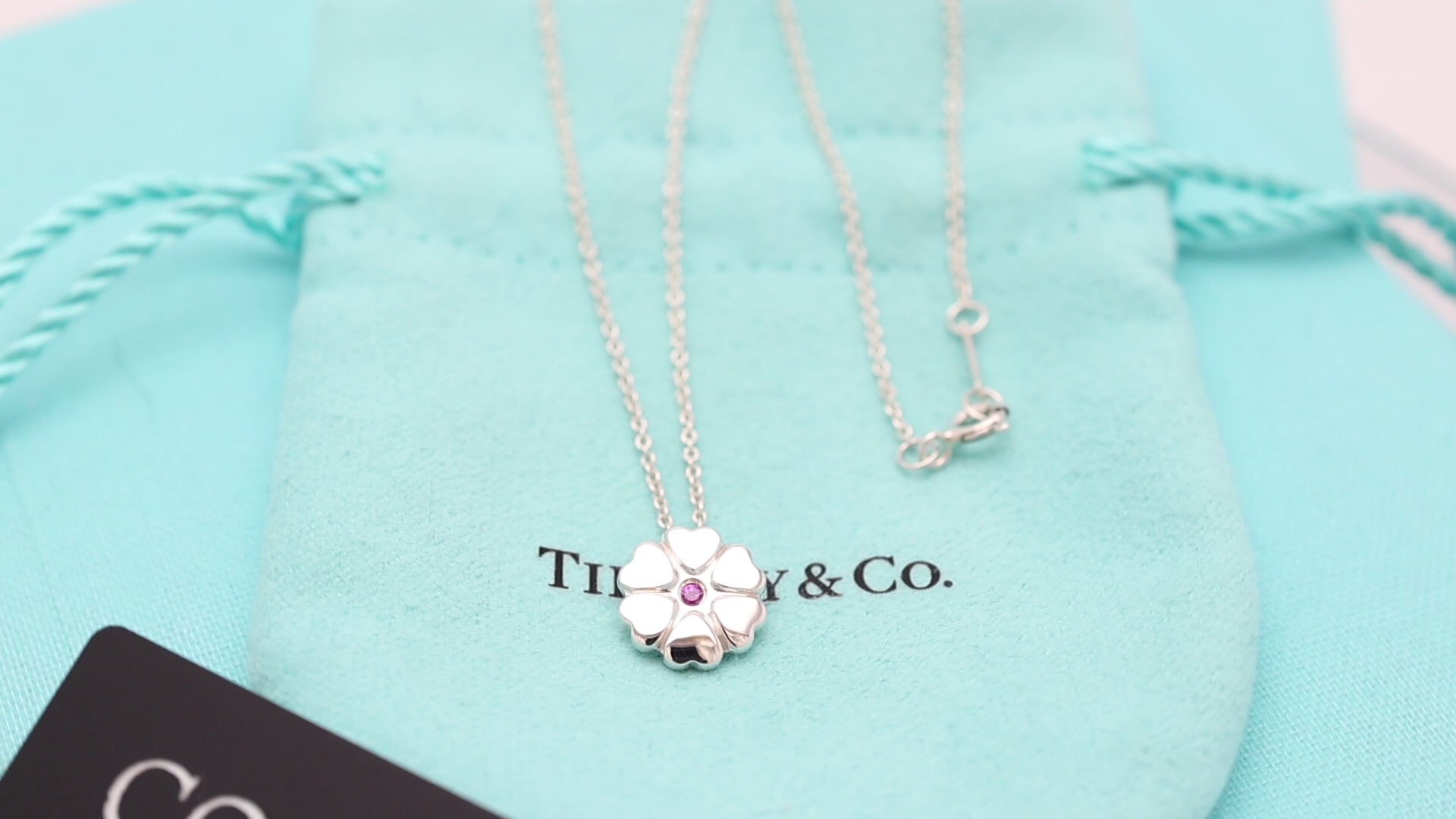 Tiffany & Co. Crown of Heart Pink Sapphire Necklace Sterling Silver 925