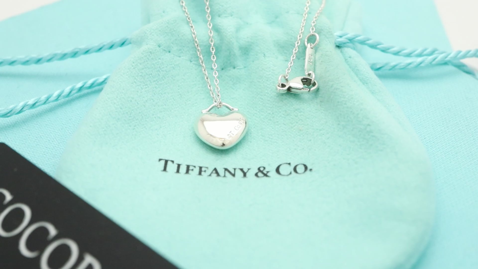 Tiffany & Co. Puff Heart Dangle Pendant Necklace Sterling Silver 925