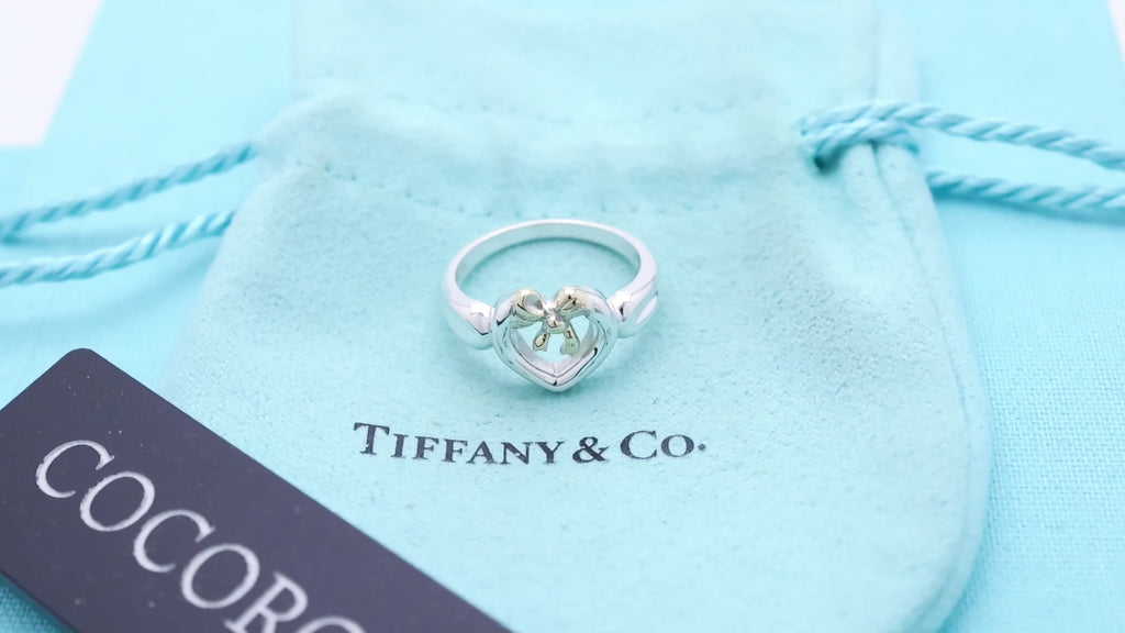 TIFFANY&Co. ハート リボン コンビ イエローゴールド リング 12 号 AG925 AU750