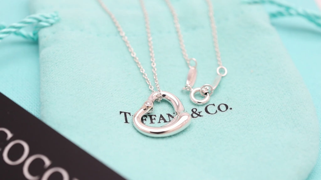 Tiffany & Co. 22mm Open Heart 1P Diamond Pendant Necklace Sterling Silver 925