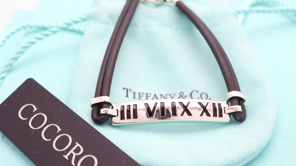 Tiffany & Co. Atlas Bar Rubber Cord Surfer Bracelet Sterling Silver 925