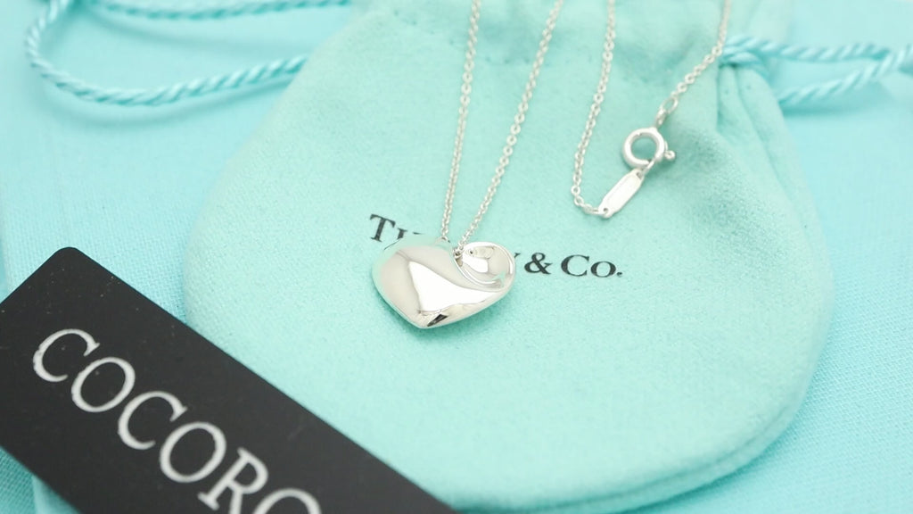 Tiffany & Co. Puff Heart Dangle Pendant Necklace Sterling Silver 925