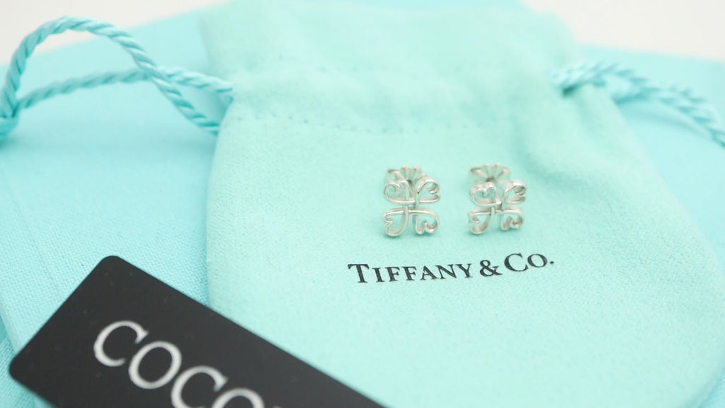  Tiffany & Co. Picasso Loving Heart Clover Stud Earrings Sterling Silver 925 
