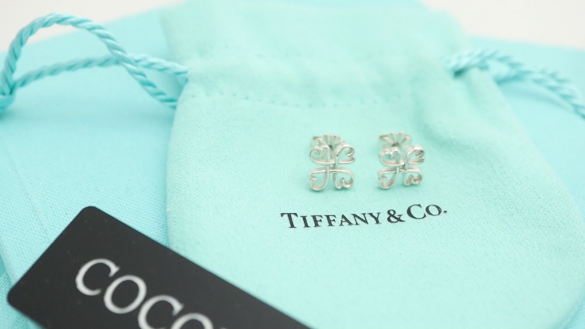  Tiffany & Co. Picasso Loving Heart Clover Stud Earrings Sterling Silver 925 