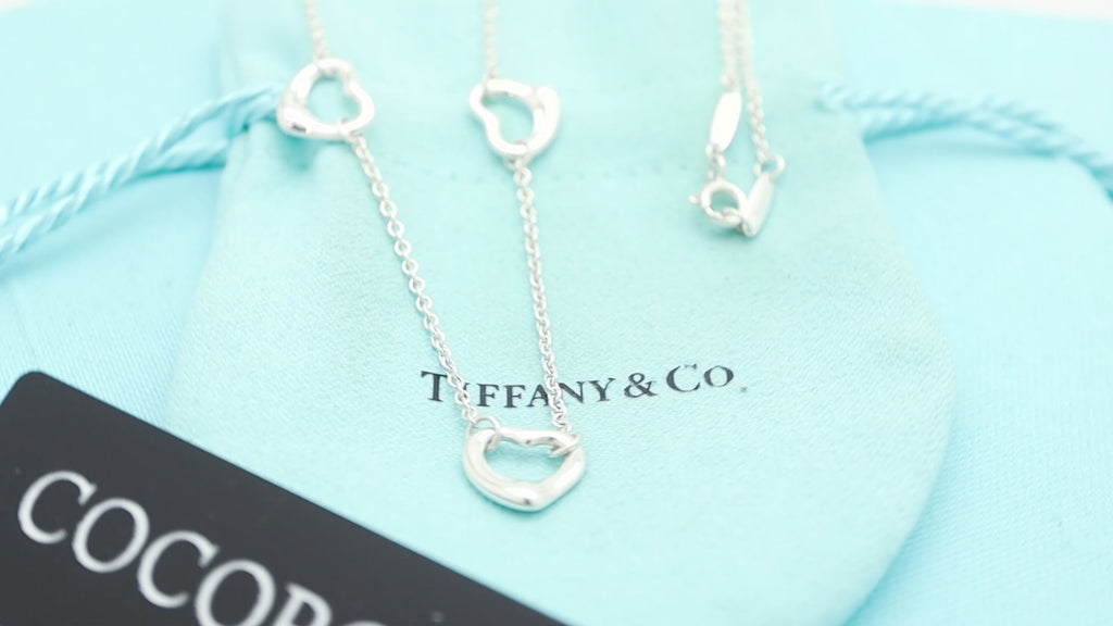  Tiffany & Co. Peretti Triple Open Heart Lariat Necklace Sterling Silver 925 
