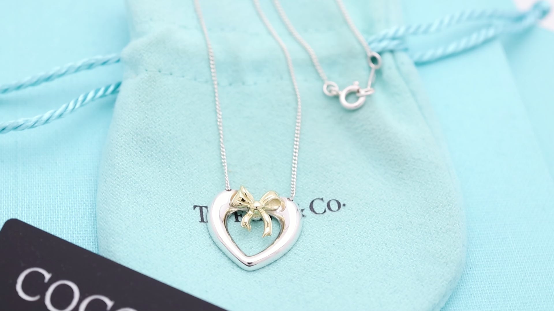 TIFFANY&Co. ハート リボン コンビ ネックレス AG925 AU750