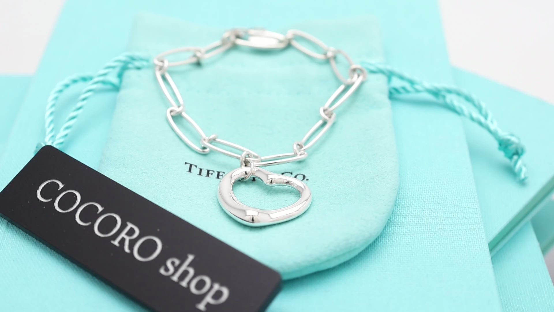 TIFFANY&Co. オープン ハート 22mm エルサペレッティ オーバル リンク チェーン ブレスレット AG925