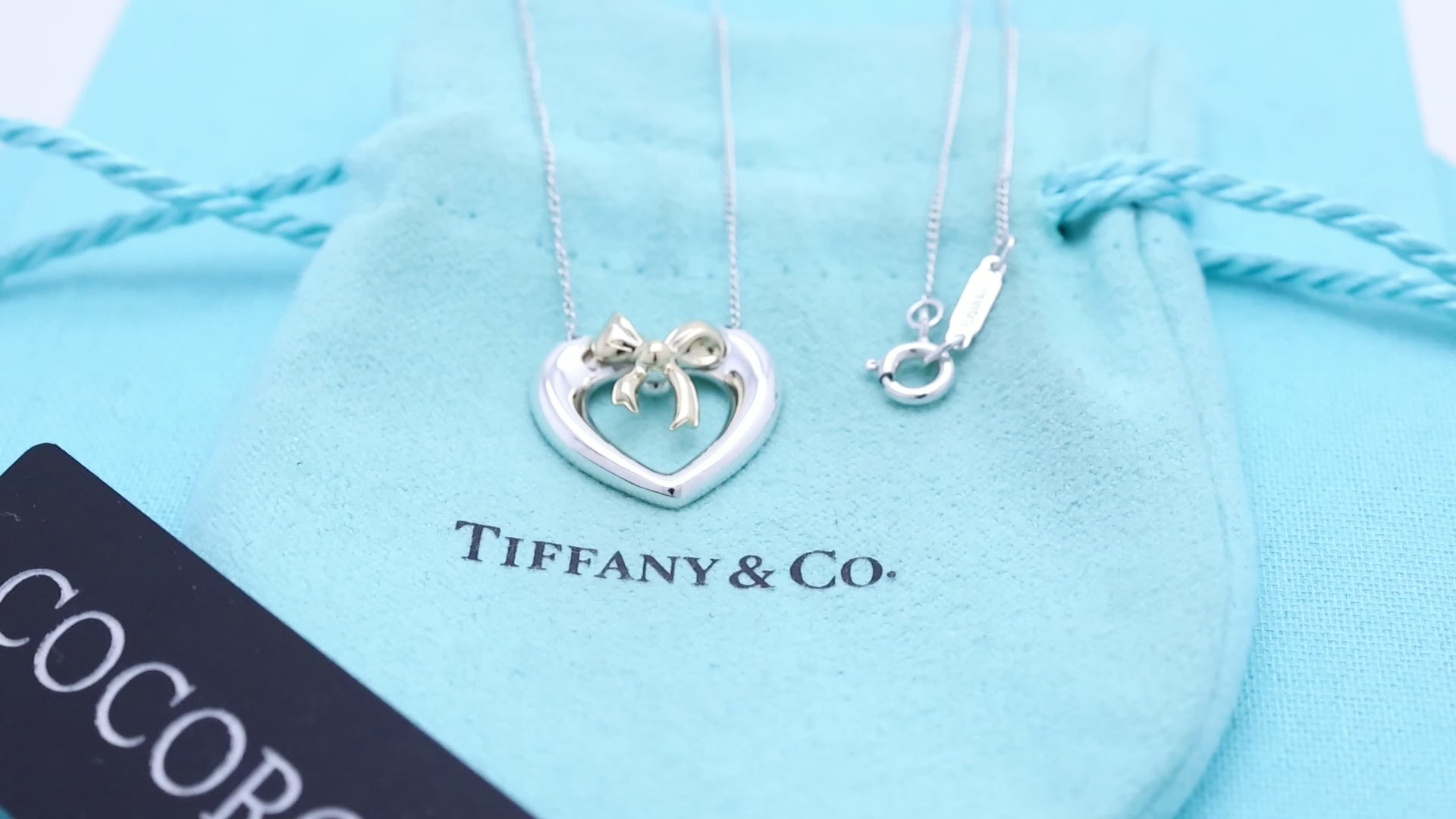  Tiffany & Co. Ribbon Bow Heart Necklace  Sterling Silver 925