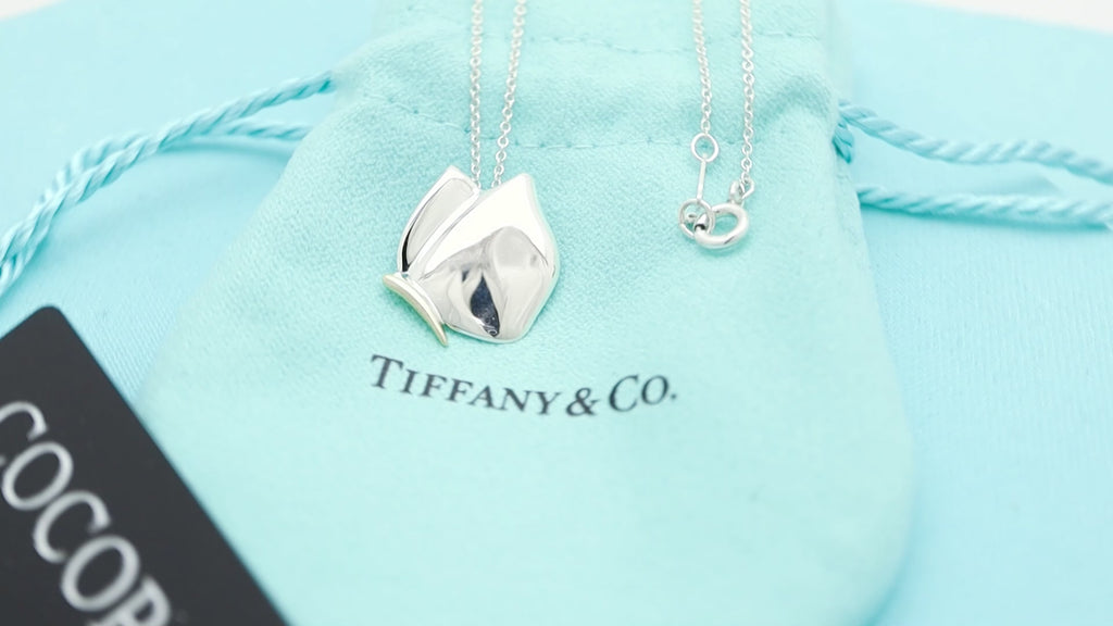  Tiffany & Co. Butterfly Pendant Necklace Sterling Silver 925 & 18K Gold 