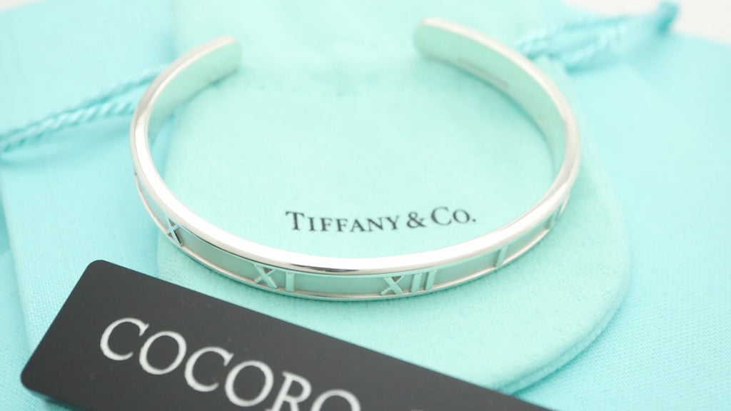 Tiffany & Co. Atlas Roman Numerals Cuff Bangle Bracelet Sterling Silver 925