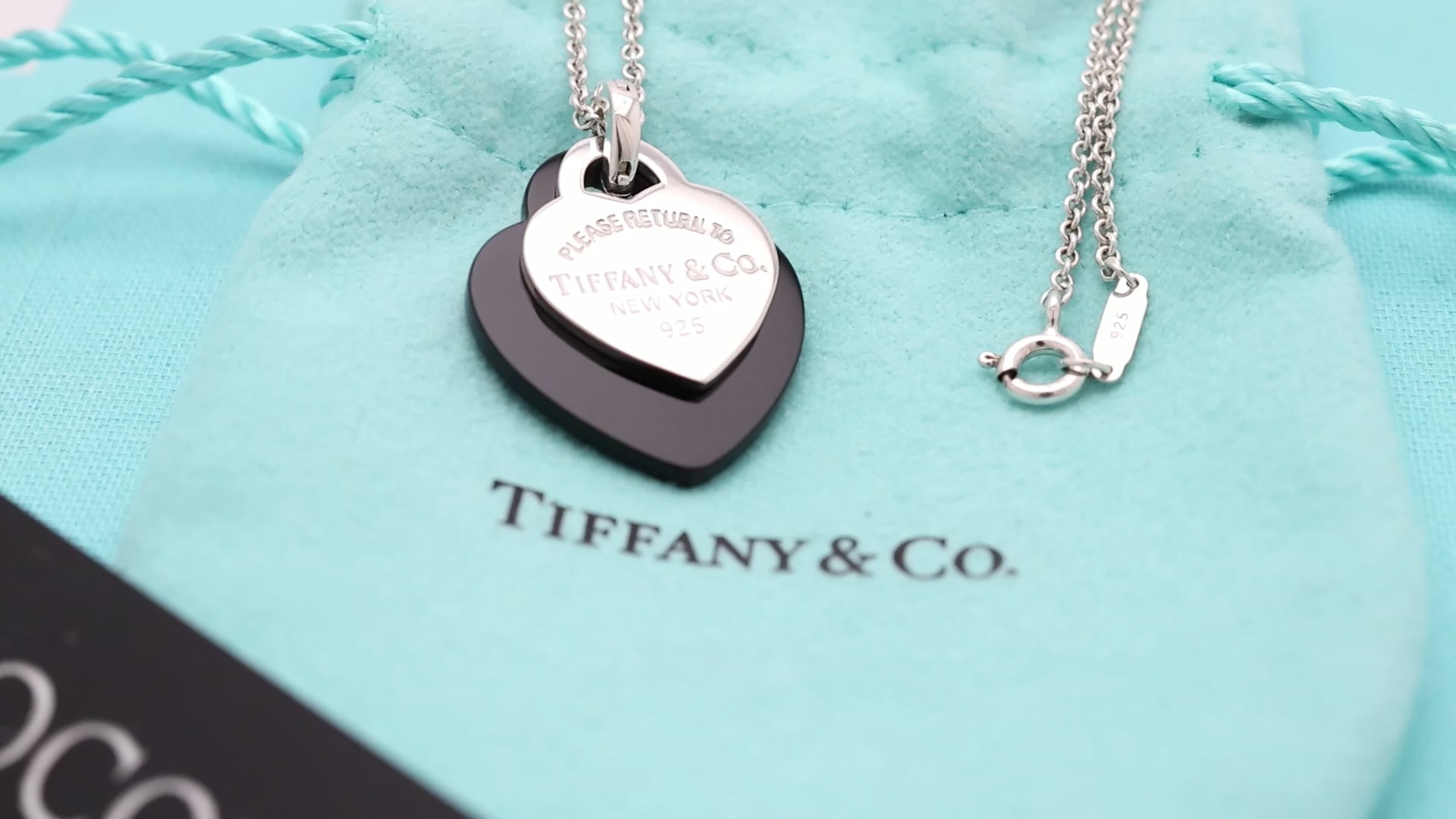 Tiffany & Co. Return to Double Onyx Heart Tag Necklace  Sterling Silver 925
